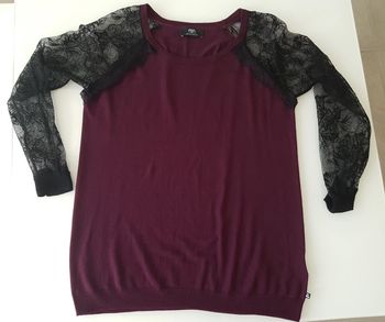 Pull avec dentelle Temps des Cerises   XL   T42 Violine/Aubergine