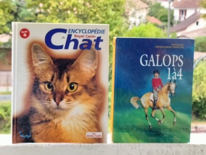 Lot Encyclopédie du chat et livre équitation galop 1 à 4