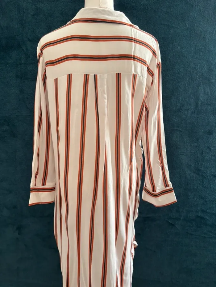 Chemise longue rayée marron noir blanc – Bershka – Taille M robe - photo numéro 6