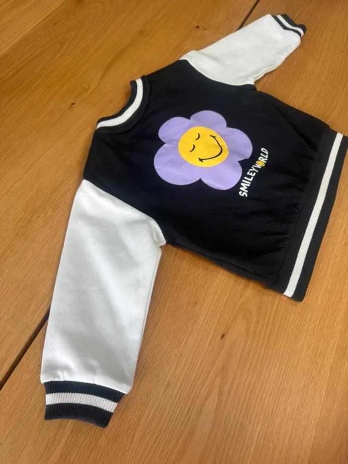Bombers/gilet blanc et noir/gris avec fleur violette - Taille 3/4 Ans - photo numéro 9