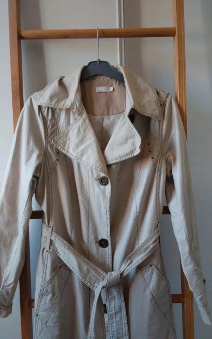 Trench veste Imperméable chic beige T 40 Coton ciré lin - photo numéro 4
