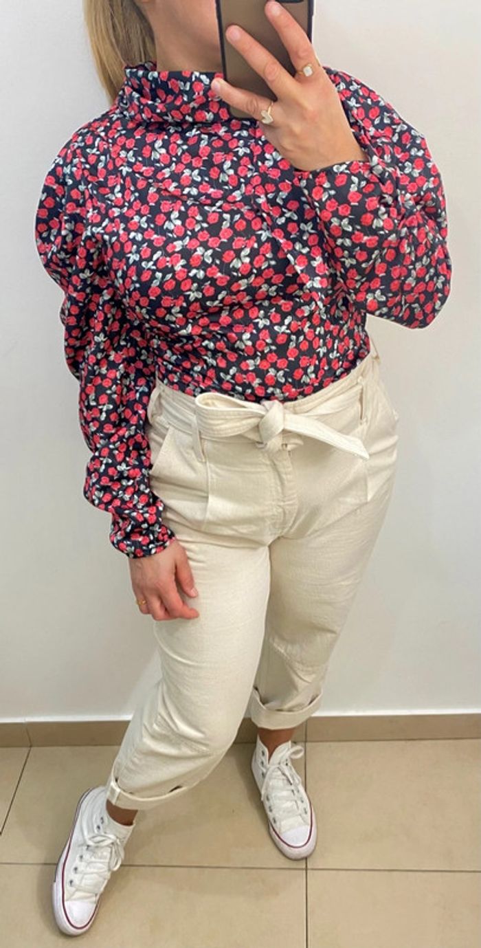 Jolie Blouse A Fleurs Élégante À Nouer Taille - photo numéro 3