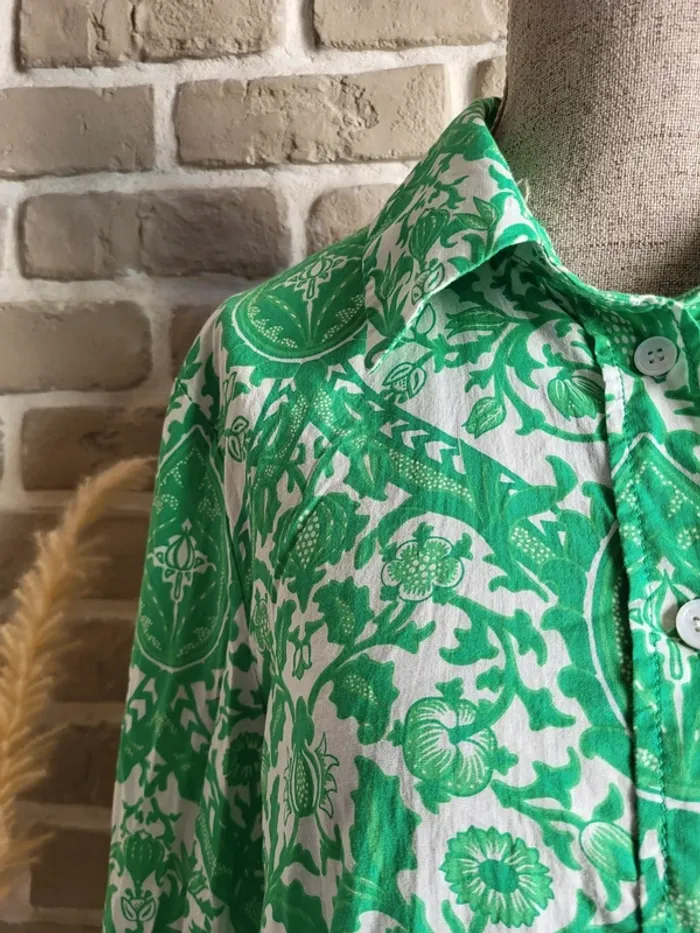 Chemise courte imprimé bohème vert Zara - photo numéro 3