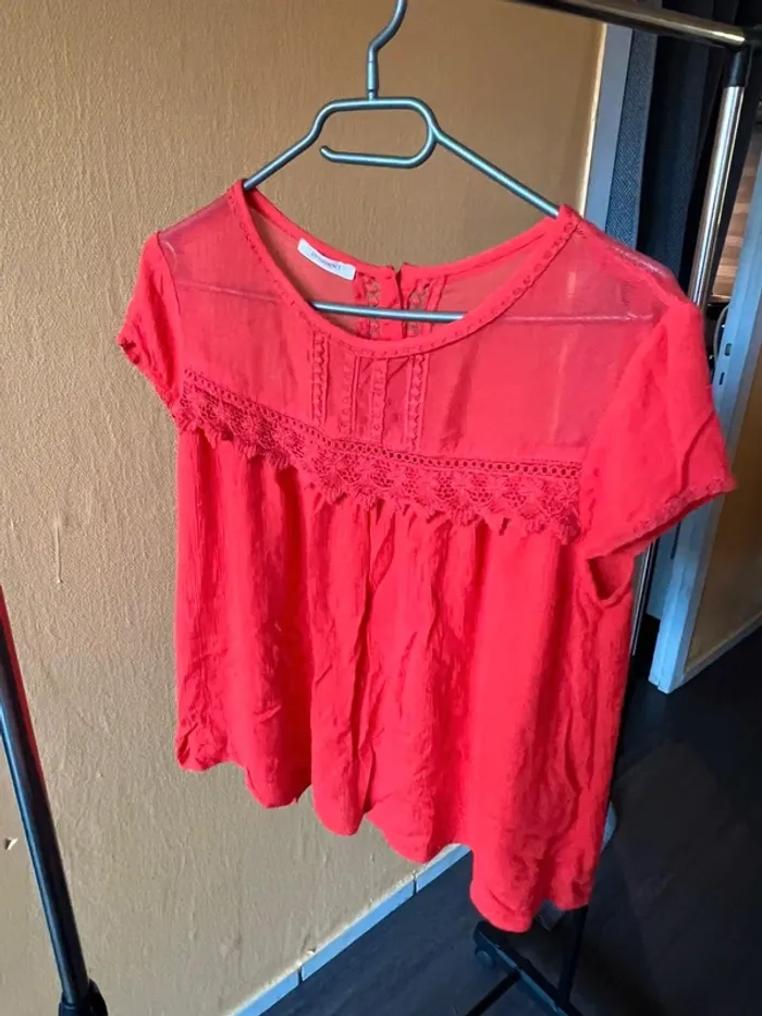 Tunique rose corail avec dentelle T 38 promod