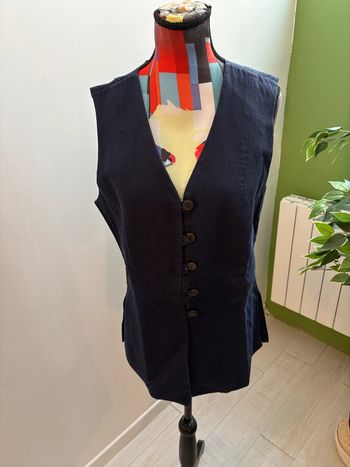 Haut sans manches en lin indies couleur bleu marine Taille 40