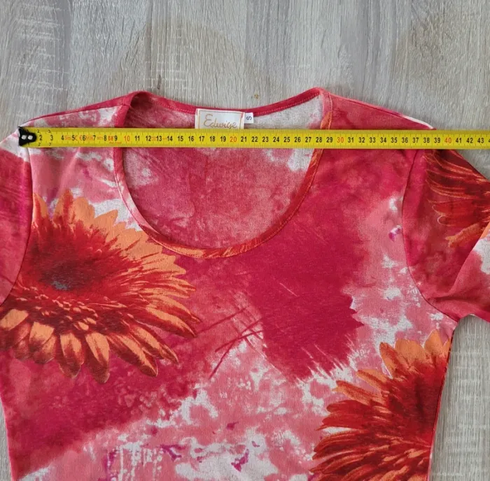 Tshirt manches courtes orange corail à fleurs Taille 34 36 - photo numéro 6