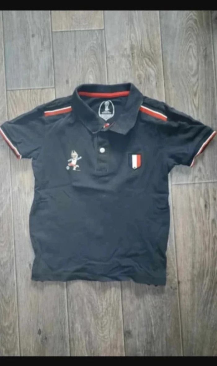 t-shirt polo noir coupe du monde foot 2018 8 ans / 128 cm