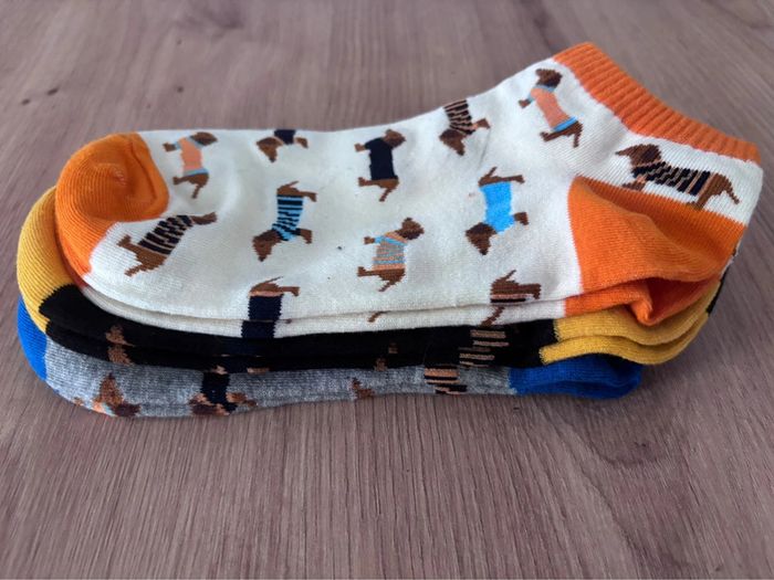 Lot de 3 paires Chaussettes courtes  motif chien teckel hommes femmes - photo numéro 10