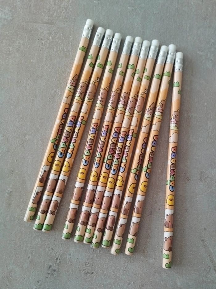 Fourniture scolaire : lot 11 crayons à papier avec gomme Capybara