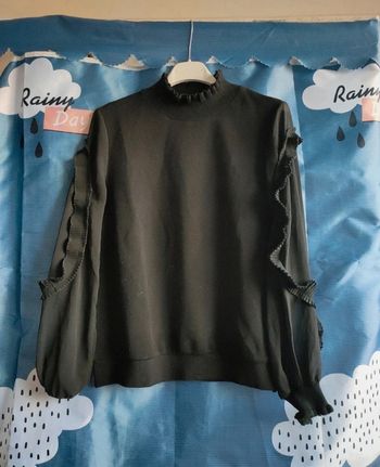 Pull noir Col roulé avec manches transparentes