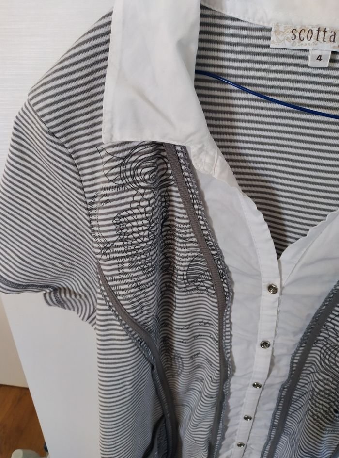 T-shirt rayé blanc et gris scottage - photo numéro 3