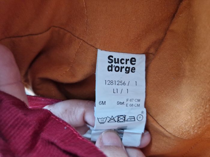 Salopette Velours Côtelé Rouge Bordeaux Broderie 'Doudou' Sucre d'Orge - 6 mois - photo numéro 3