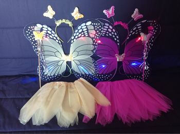 Lot déguisement papillon jaune et fushia à LED