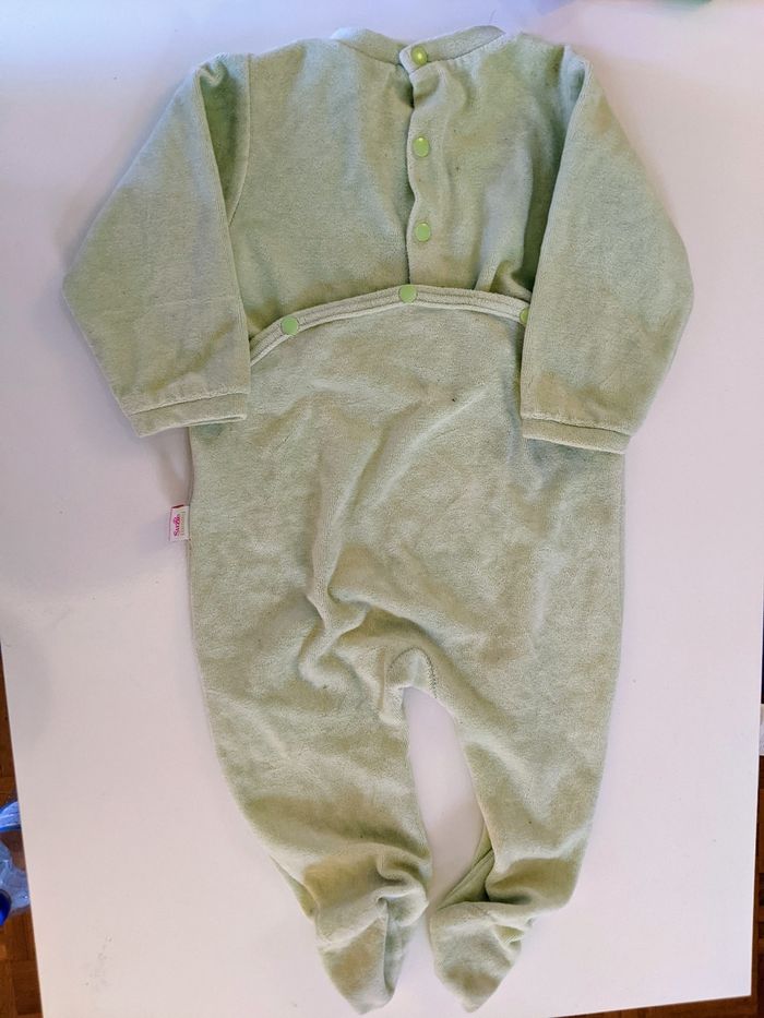 Pyjama grenouillère dors-bien velours vert clair broderie 12 mois 74 cm - photo numéro 6