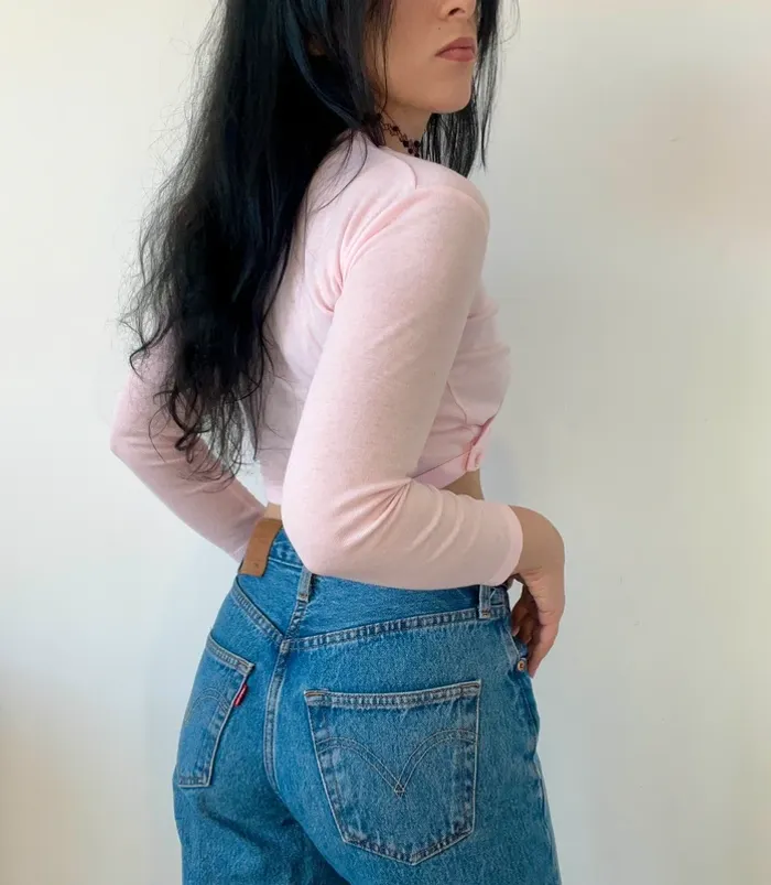 Cache-coeur rose clair forme crop taille S 🌸 - photo numéro 5