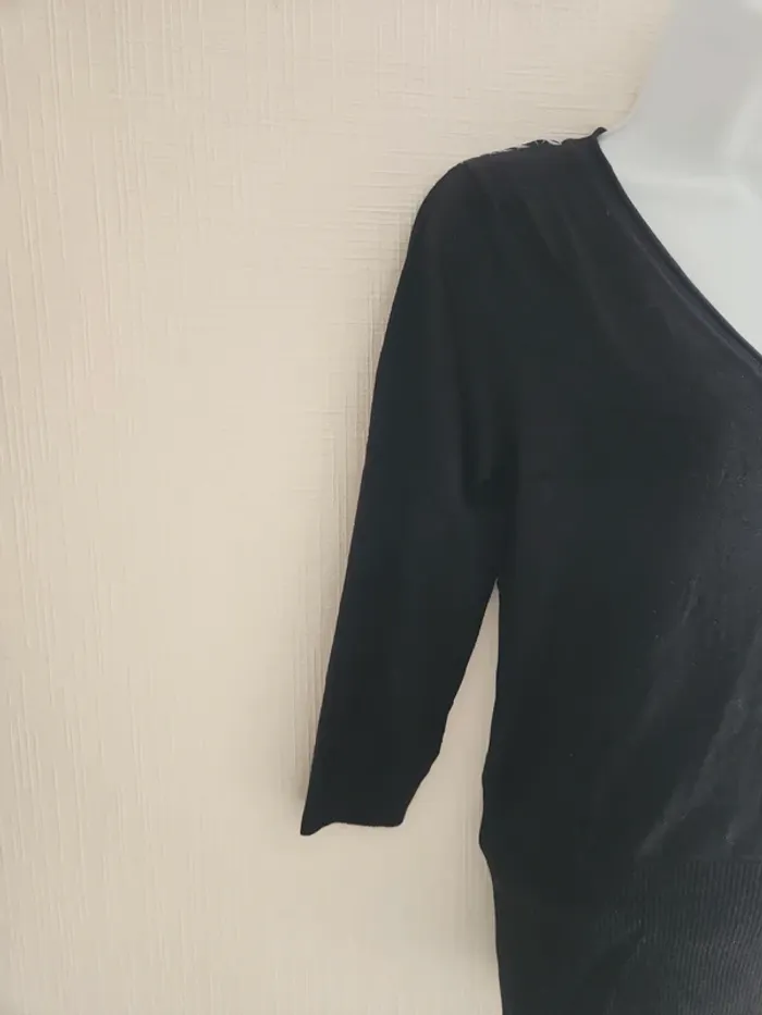Pull mi saison Morgan S noir dos voile zébré manches 3/4 - photo numéro 3