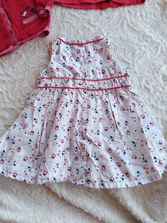 Ensemble 5 pièces (robe+boomer+tee shirt+gilet+chapeau) Fille 6 mois oiseau mer Sergent major - photo numéro 6