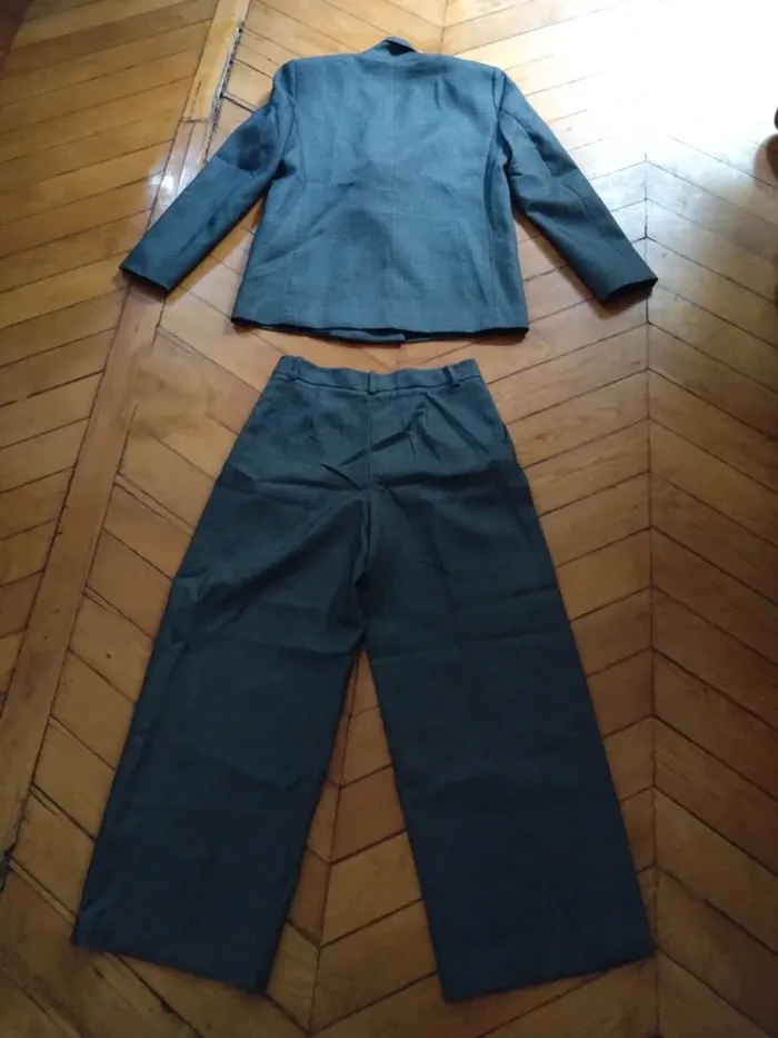 Tailleur Zara T.S 36 – Veste oversize & pantalon jambe large taille haute, gris chiné - photo numéro 11