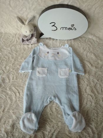 Pyjama grenouillère velours Mixte 3 mois Ours Ourson Mon premier major Sergent major