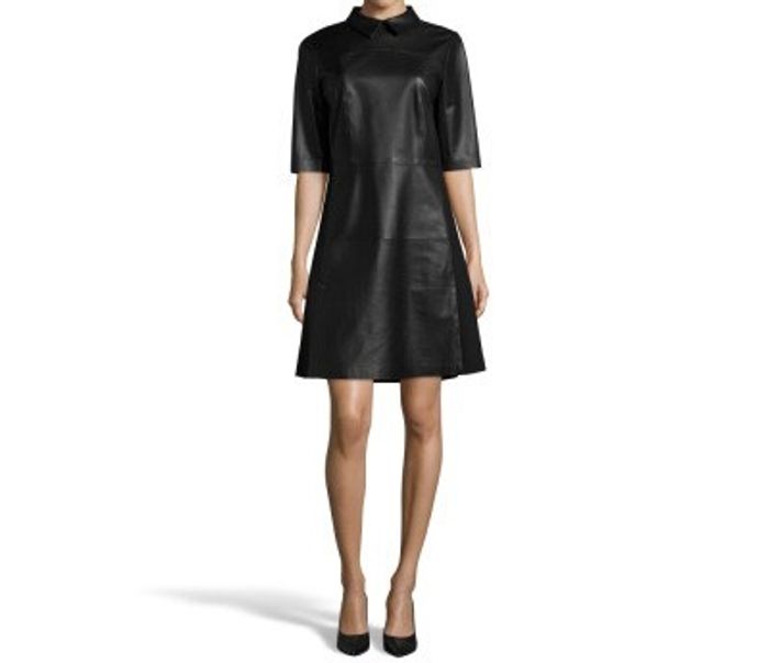 Blacky Dress - Robe cuir agneau, coupe évasée noir T. 42