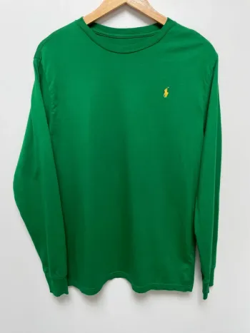 T-shirt manches longues Ralph Lauren vert logo brodé jaune homme S
