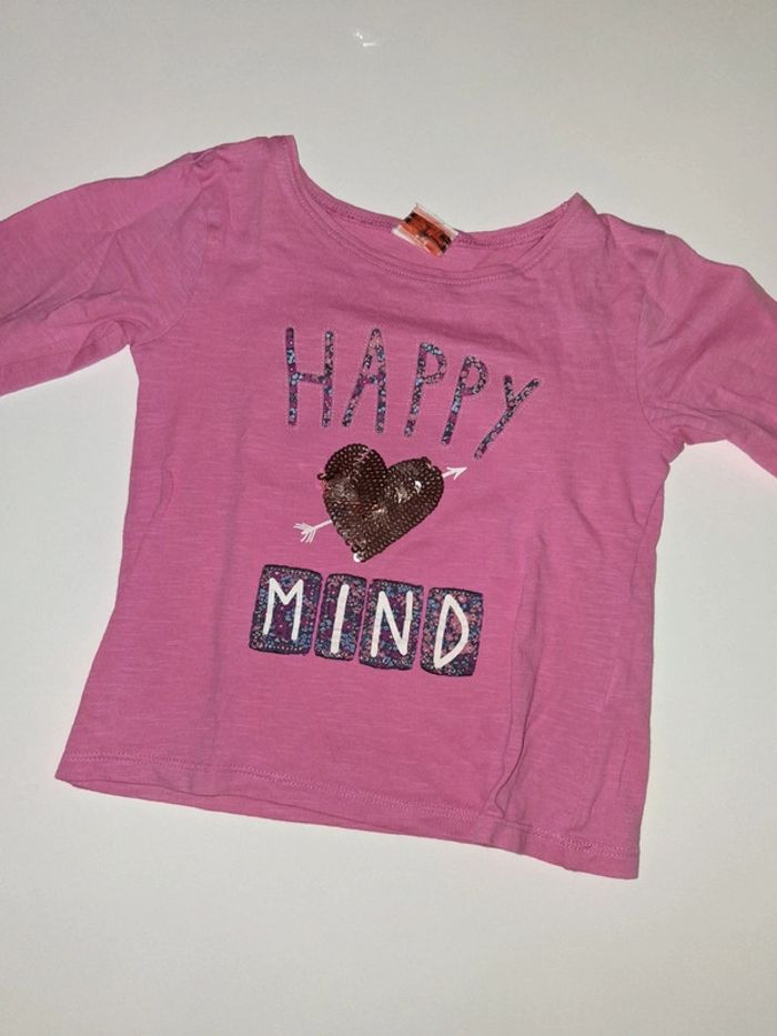 T-shirt Happy rose fuschia Tape A L’Œil avec paillettes
