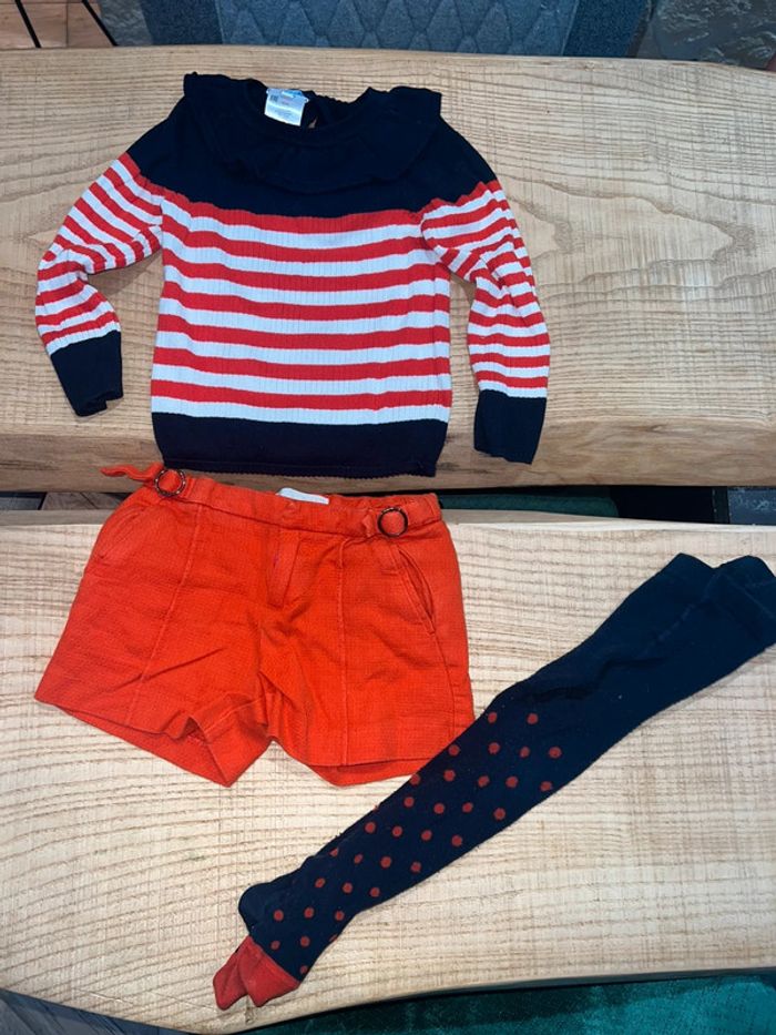 Tenue Jacadi 3 ans 36 mois pull marinière collants short Zara hiver - photo numéro 6