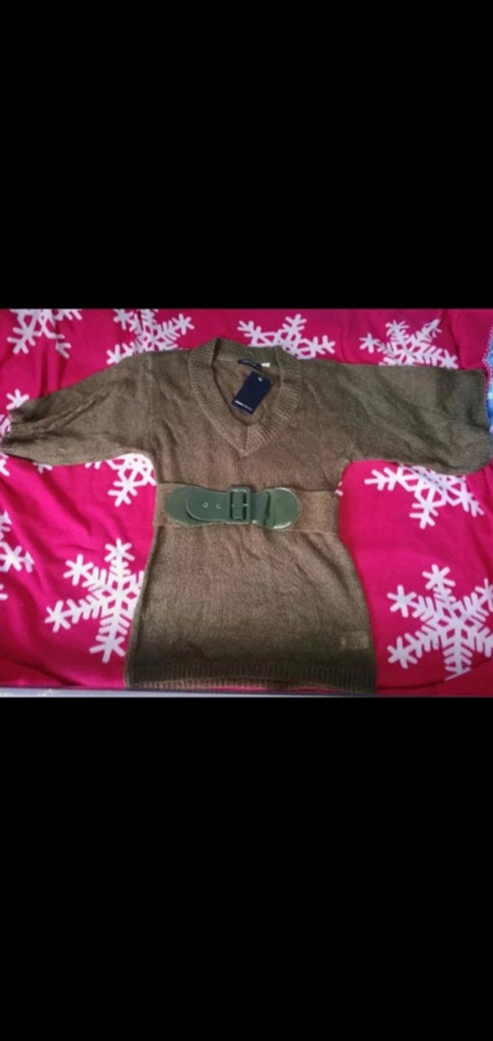 Pull fin kaki avec ceinture 3 Suisses 34/36 neuf