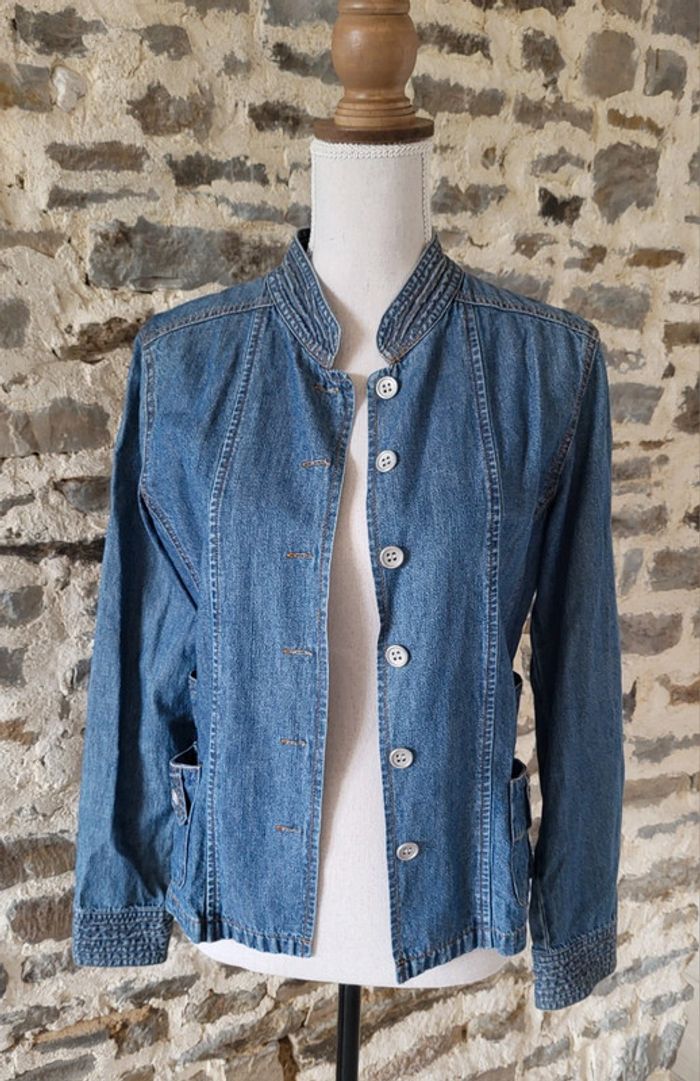 Veste en jean bleue sans col La Redoute Taille 36 38 La Redoute