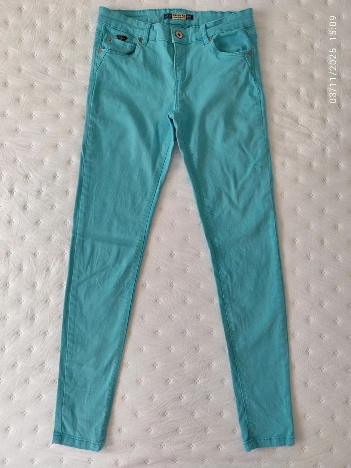 Pantalón pitillo de tiro medio / bajo de color azul turquesa de Pull and bear - photo numéro 3