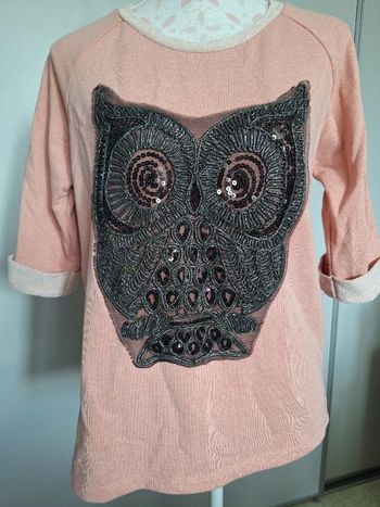 Sweat manches 3/4 chouette strass 38