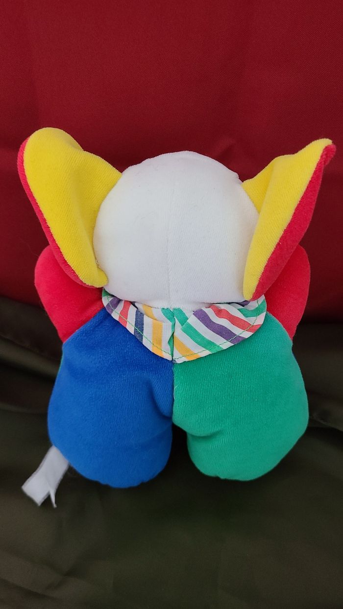 doudou éléphant vintage bleu vert jaune rouge bandana - photo numéro 3