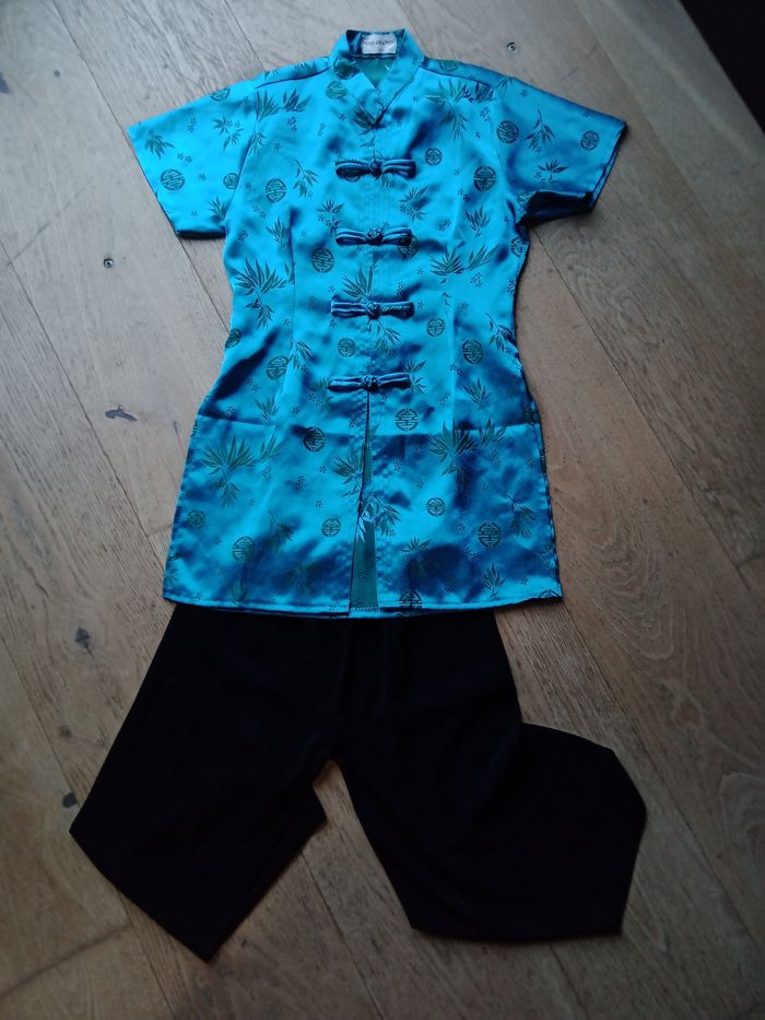 Robe chinoise traditionnelle satinée turquoise - 6 ans