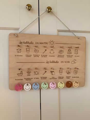 Tableau des routines habitudes Montessori en bois