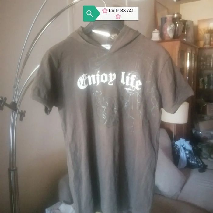 🌸Tee-shirt kaki à capuche à motifs en relief Taille 38/40 "RG 512" Neuf 🌸