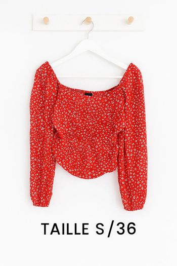 🌼 Haut à fleurs rouge épaules dénudées 🌼