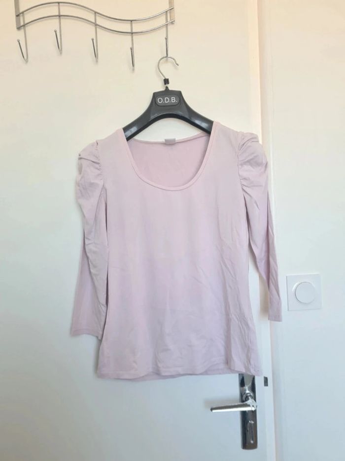 T-shirt rose pâle T.2 manches 3/4