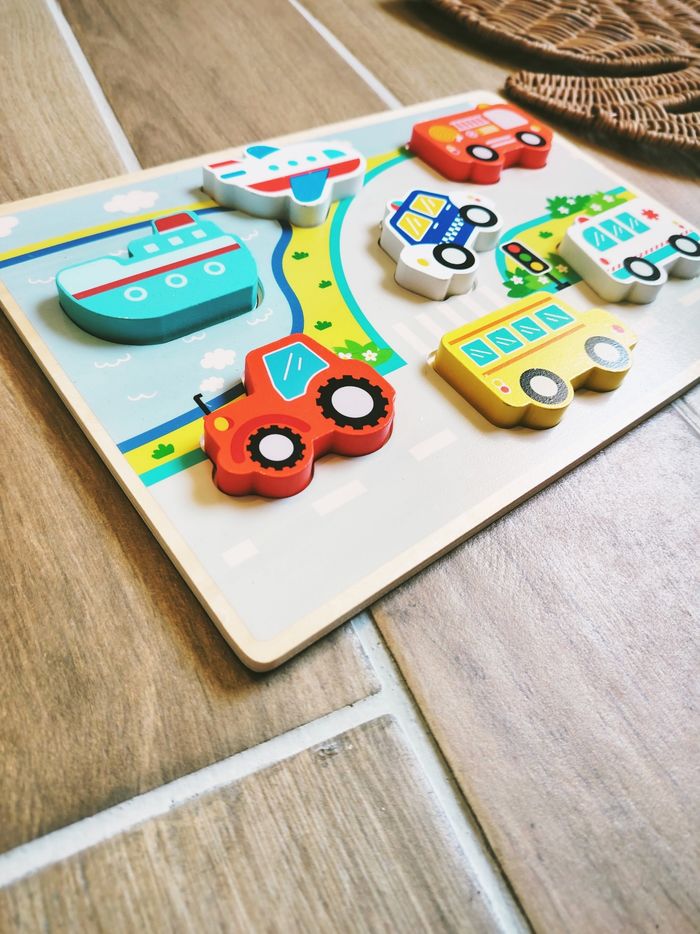 🚕Puzzle d'encastrement 3D les différents véhicules en bois JB182 - photo numéro 2