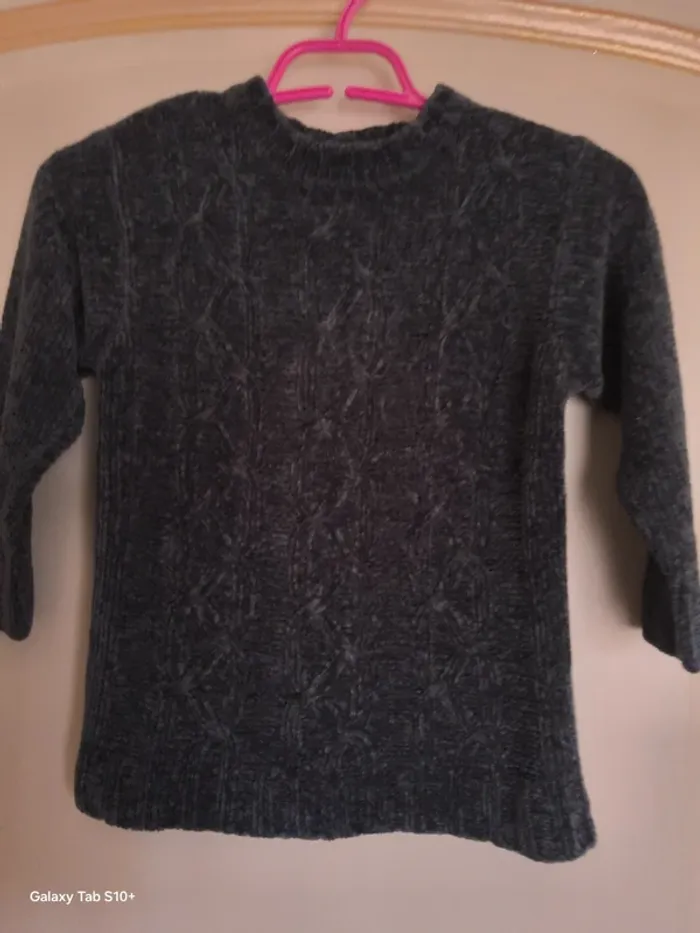 Pull Chenille gris torsadé