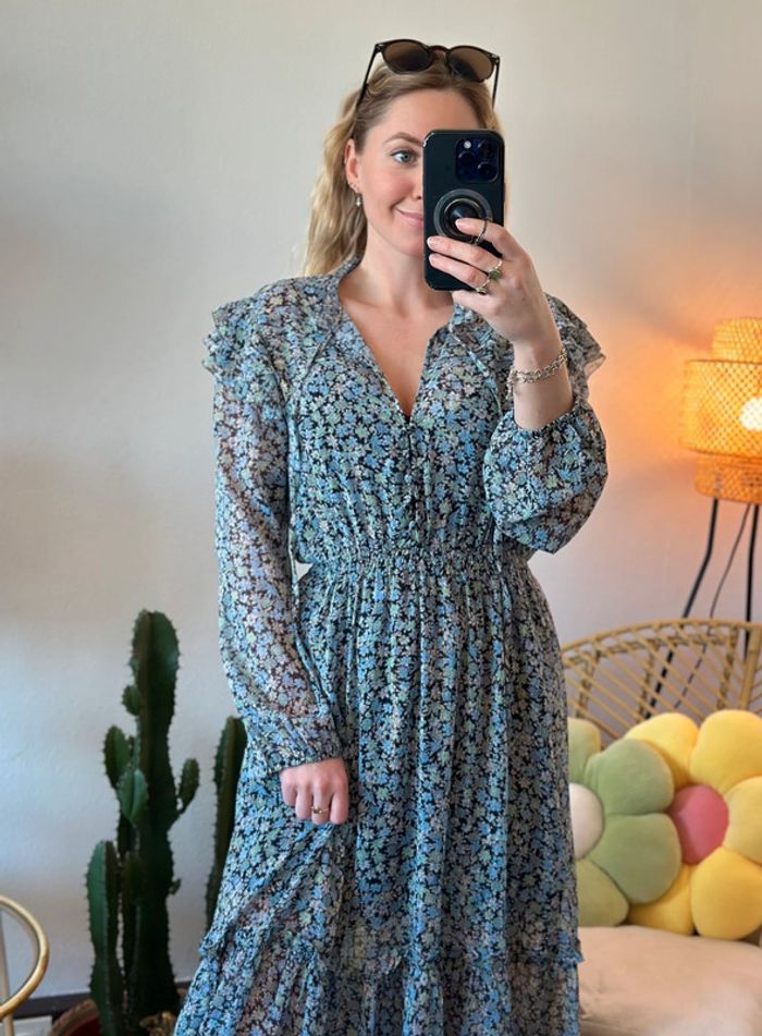 Robe longue bleu à motifs fleuris, modèle Renaza, taille 36 - Maje - photo numéro 7
