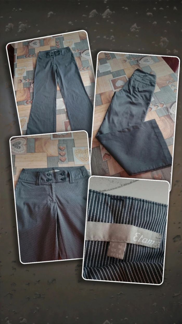 Pantalon fines rayures marine et blanc