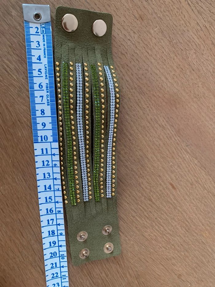 Bracelet multi-rangs kaki et doré - photo numéro 6