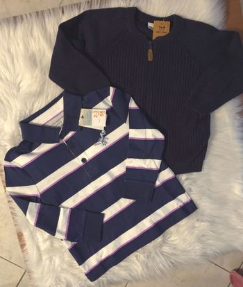 (Neufs non portés) 🏷🏷🥰🤩superbe  Ensemble gilet zippé et polo ml 36mois/3ans garçon 🤩🥰💙