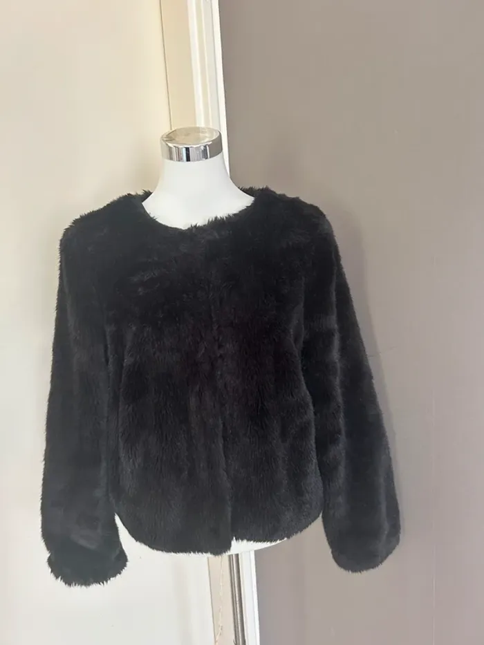 Sezane veste, manteau, fausse fourrure noire,Lilo femme, taille 40 - photo numéro 6