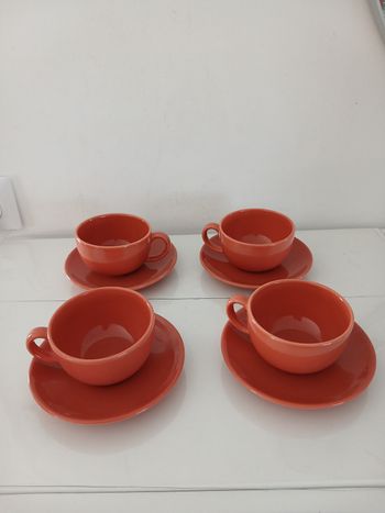 Lot de 4 tasses et sous-tasses – Orange Terracotta – Excellent état