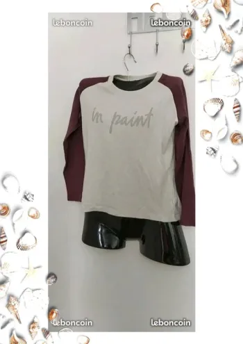 sweat col rond manche violette devant blanc taille L 40 U RIGHT