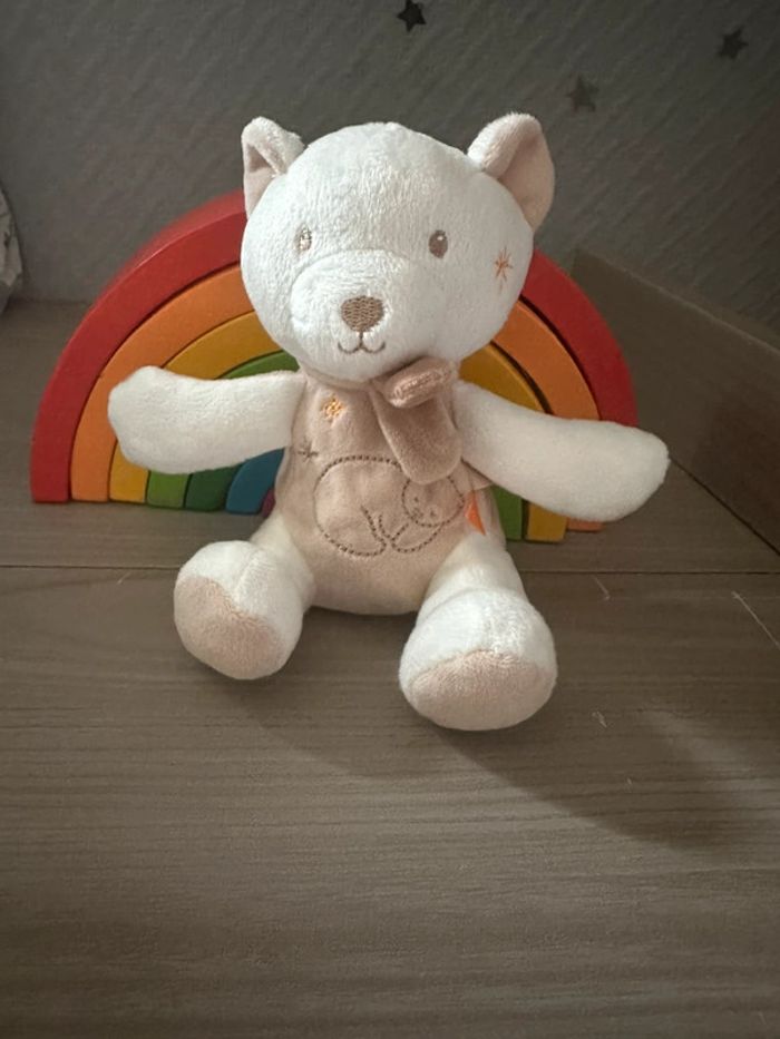 Doudou ours mouchoir beige polaire mouchoir veloudoux sucre d'orge cajou - photo numéro 2