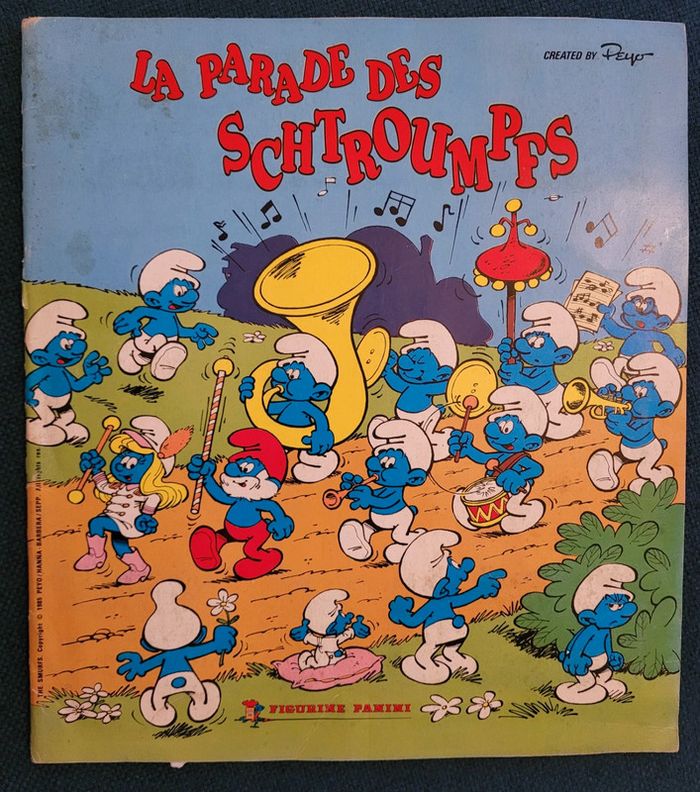 1985 Album Panini ancien livre La Parade des Schtroumpfs complet stickers autocollants collection
