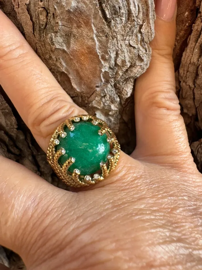Bague habaha Paris acier inoxydable or pierre verte cristaux blancs - photo numéro 4