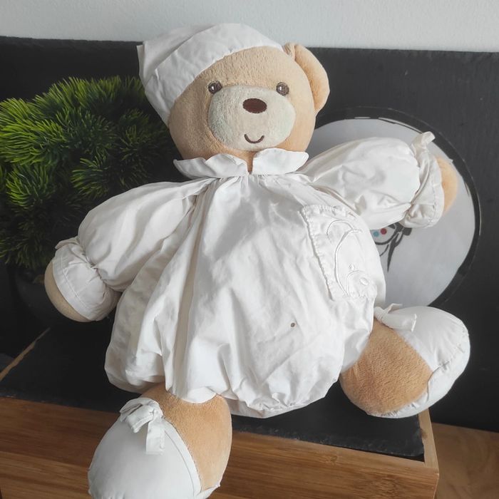 doudou peluche ours kaloo boule bonnet nuit blanc marron  dragée tete Vintage